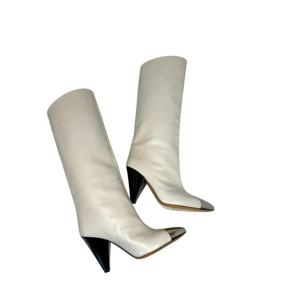 Isabel Marant Lilezio Knee High leather ivory heeled western  Boot size 38 - Picture 3 of 11